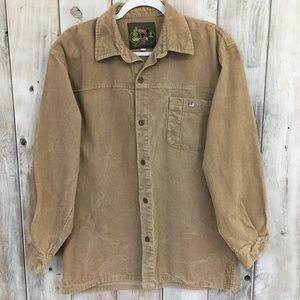 Elk Casuals Tan Khaki Corduroy Button Down Shirt L